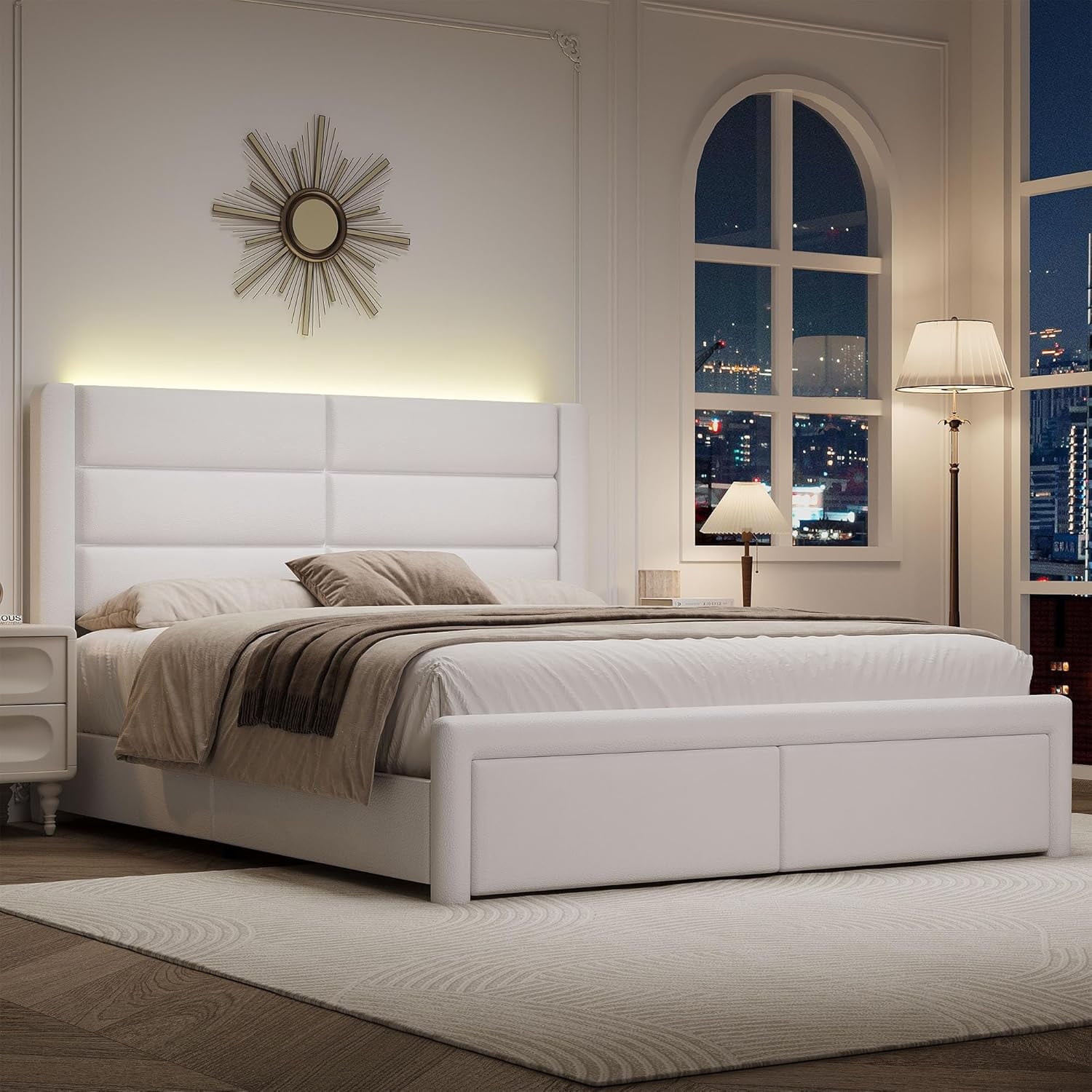 4 EVER WINNER Twin /Full/Queen/KIng Size Bed Frame, Upholstered Bed Frame with Headboard, No Box Spring Required, Easy AssemblyBEAX691-LEDPUTian-WQ