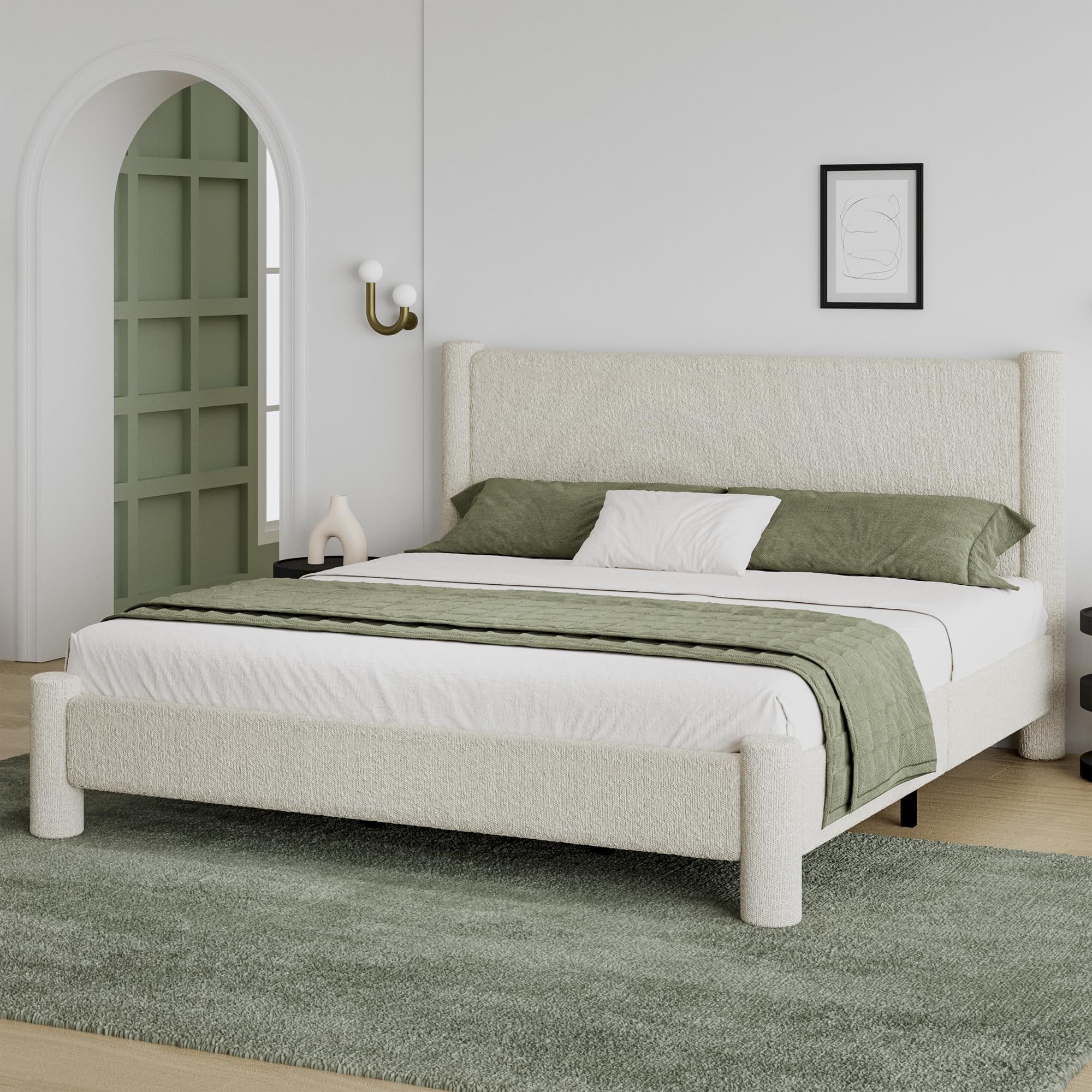 4 EVER WINNER Twin /Full/Queen/KIng Size Bed Frame, Upholstered Bed Frame with Headboard, No Box Spring Required, Easy AssemblyBEAX555-YuanZhuqqr-CreamK-walmart