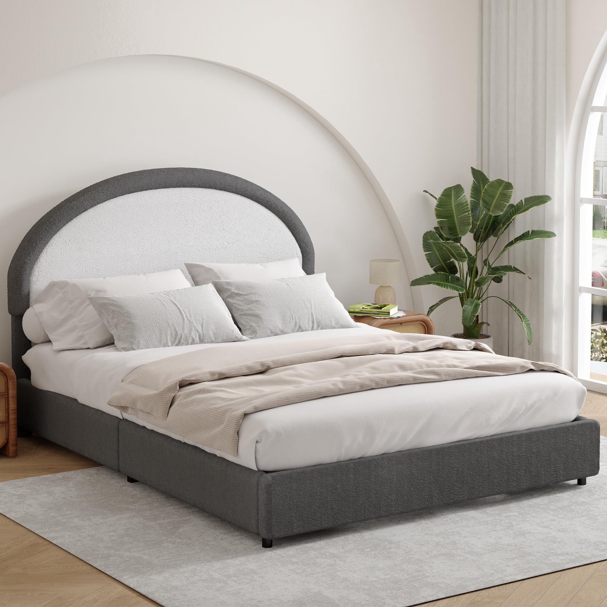 4 EVER WINNER Twin /Full/Queen/KIng Size Bed Frame, Upholstered Bed Frame with Headboard, No Box Spring Required, Easy AssemblyBEAX682-PSMoonBed-GQ