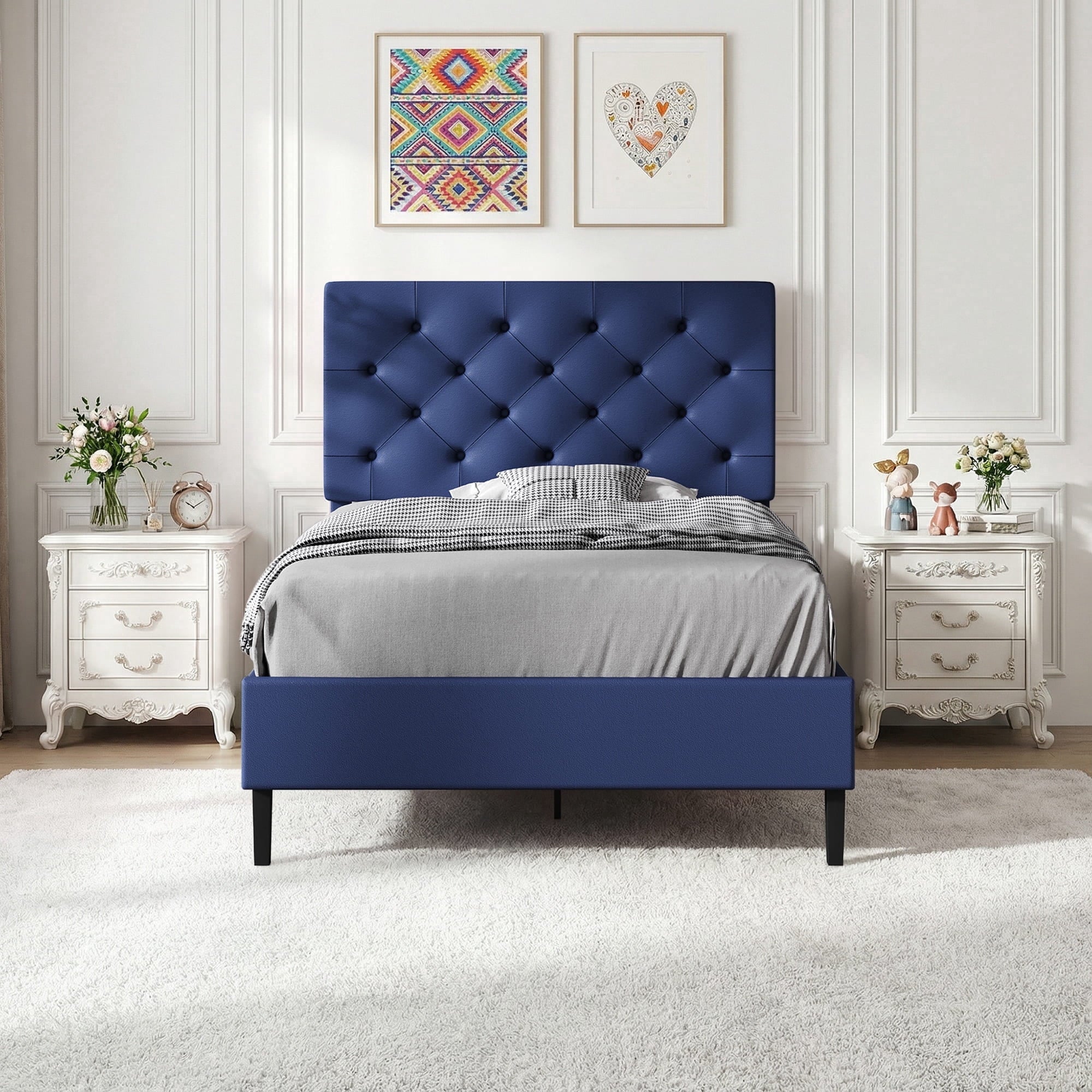 4 EVER WINNER Twin /Full/Queen/KIng Size Bed Frame, Upholstered Bed Frame with Headboard, No Box Spring Required, Easy AssemblyBEAX466-METALLED-T-Gray